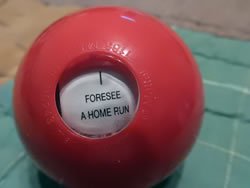 8 ball answer window with "I foresee a home run"