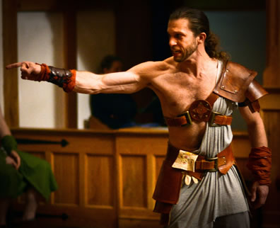 Buff Troilus, leather shoulder haness and belt with glove stuck in belt, points