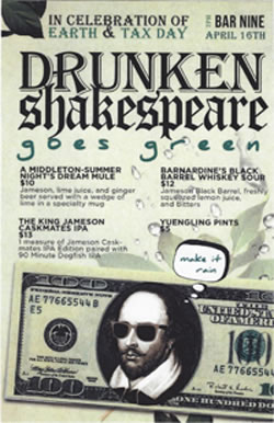 Picture of Bar Nine's drink specials for Drunken Shakespeare