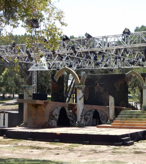 Photo of the stage with the cone microphone